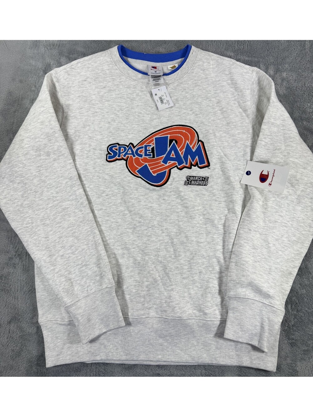 Champion Men's Gray Space Jam March Madness Retro 90's Fleece Sweatshirt Crew M